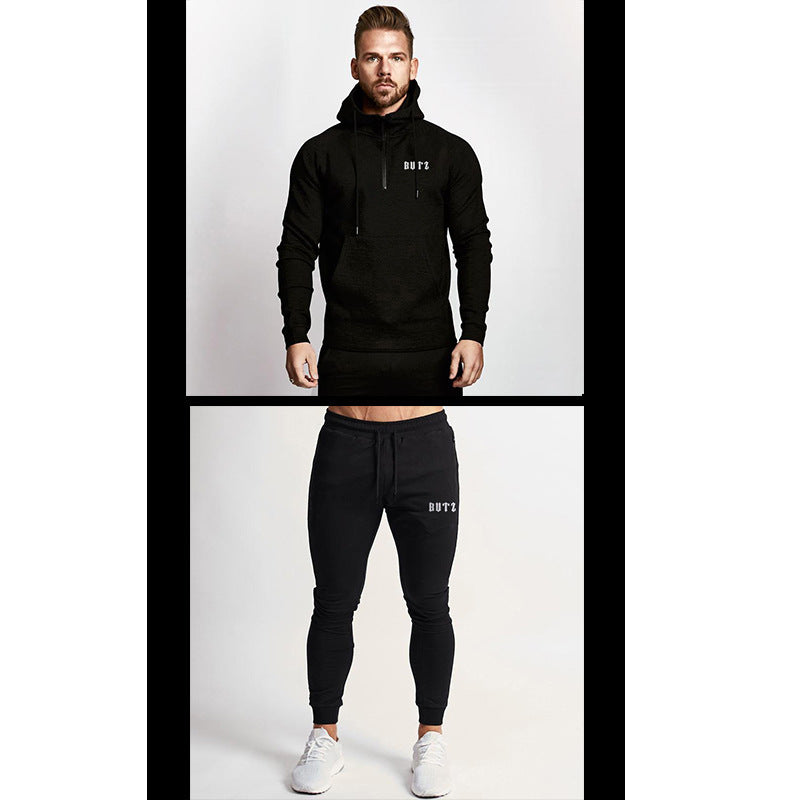 Europa y América Músculo Ocio Deportes Ropa de fitness Traje de hermano para hombre Otoño e invierno Pantalones de chándal con capucha Conjunto de algodón de dos piezas