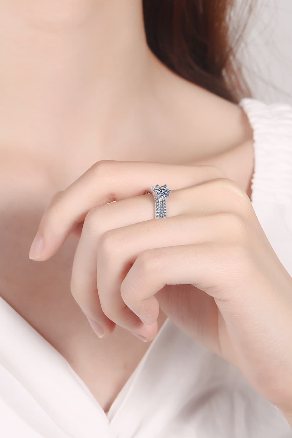 Juego de anillos de plata esterlina 925 Moissanite