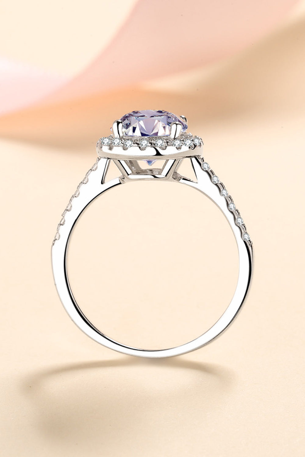 Anillo de halo de plata de ley 925 con moissanita de 2 quilates
