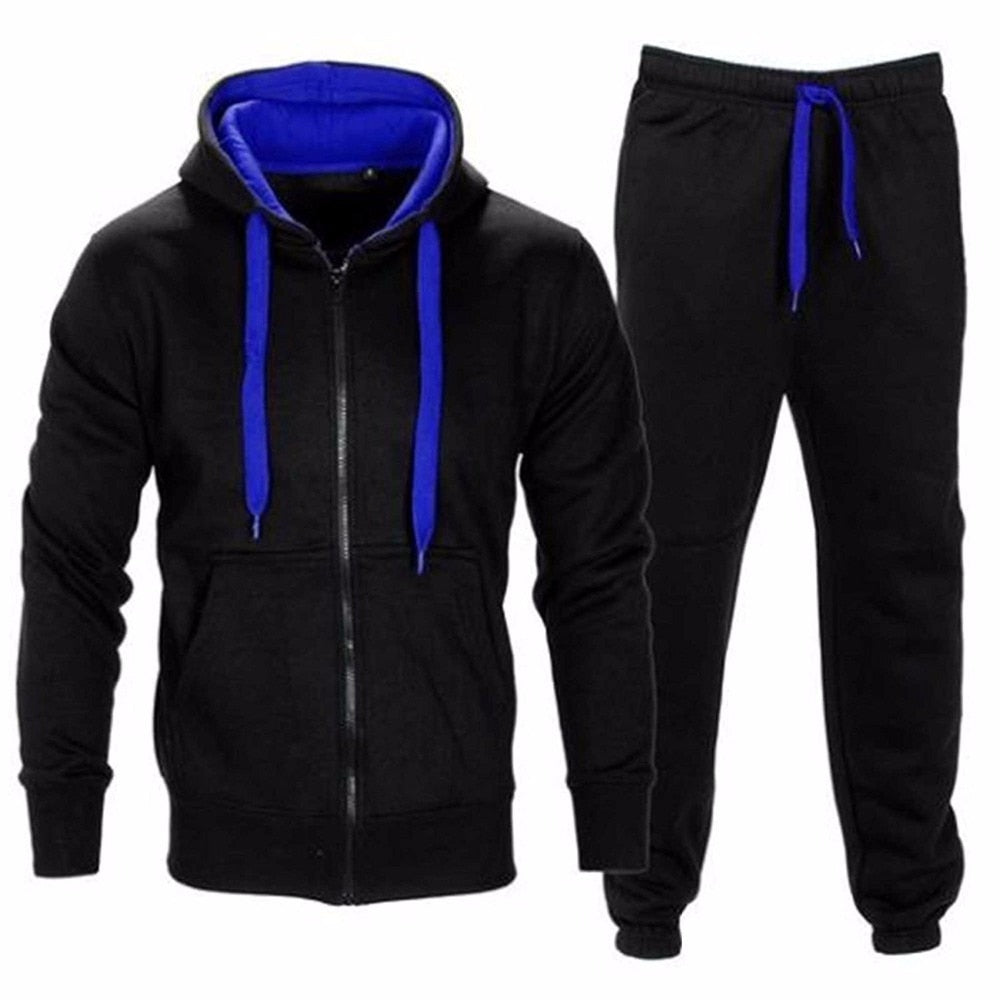 Casual Solid Chándal Cremallera Sudadera con capucha Chaqueta + Pantalones de chándal Chándal para hombre