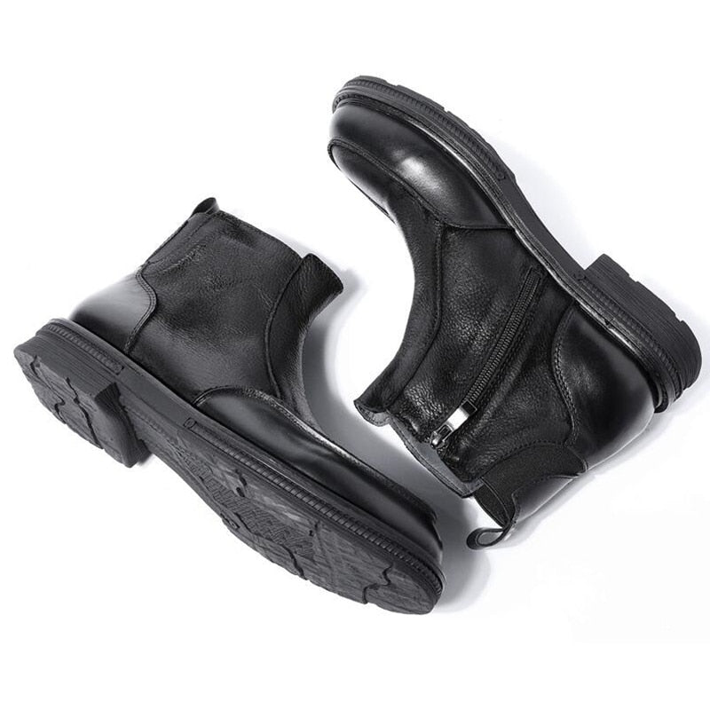 High End Boots Men Winter Shoes Full Grain Leather Chelsea Boots Business Man Elegant Zip Ankle Boots Retro