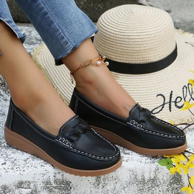 Mocasines con tacón de cuña y tejido
