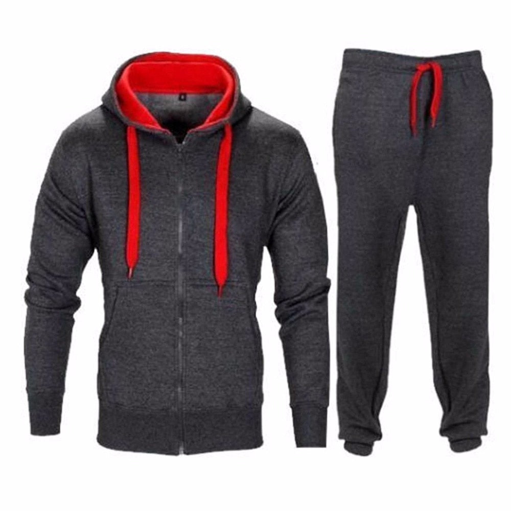 Casual Solid Chándal Cremallera Sudadera con capucha Chaqueta + Pantalones de chándal Chándal para hombre