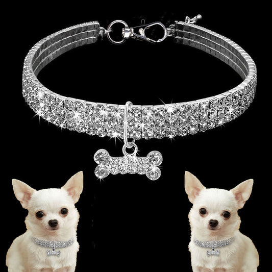 Collar ostentoso para perro, colgante de hueso a la moda, collares de gato con diamantes de cristal para perros pequeños y medianos, collar de joyería, accesorios para mascotas