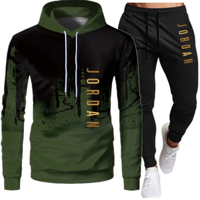 Conjunto de dos piezas de ropa deportiva con cordón y sudadera con capucha para otoño e invierno para hombre