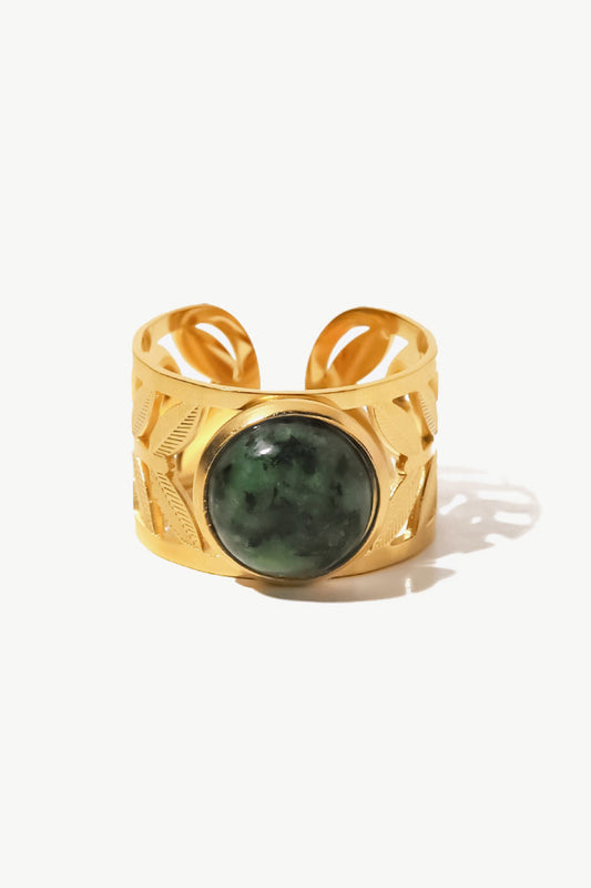 Anillo De Hoja De Malaquita Chapado En Oro De 18k