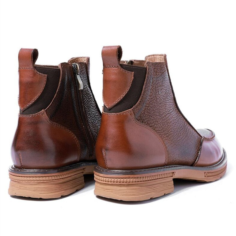 High End Boots Men Winter Shoes Full Grain Leather Chelsea Boots Business Man Elegant Zip Ankle Boots Retro