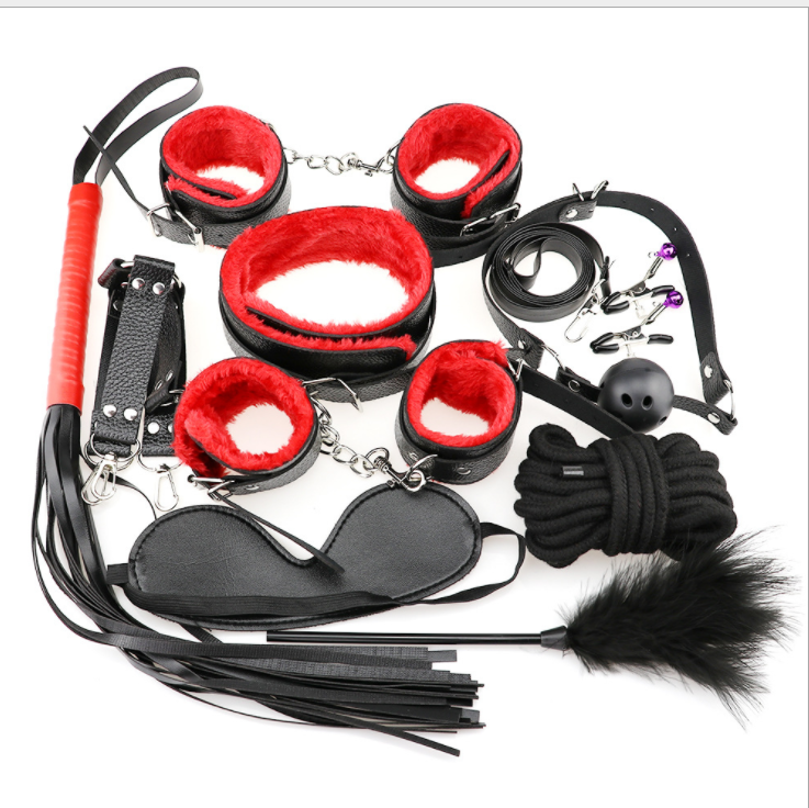 Conjunto de bondage sexual BDSM de cuero PU de lencería sexy de 10 piezas