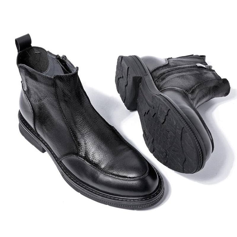 High End Boots Men Winter Shoes Full Grain Leather Chelsea Boots Business Man Elegant Zip Ankle Boots Retro