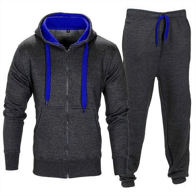 Casual Solid Chándal Cremallera Sudadera con capucha Chaqueta + Pantalones de chándal Chándal para hombre