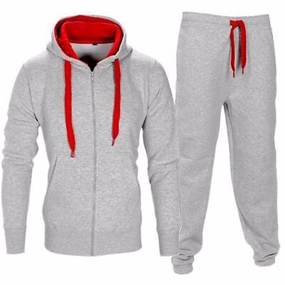 Casual Solid Chándal Cremallera Sudadera con capucha Chaqueta + Pantalones de chándal Chándal para hombre