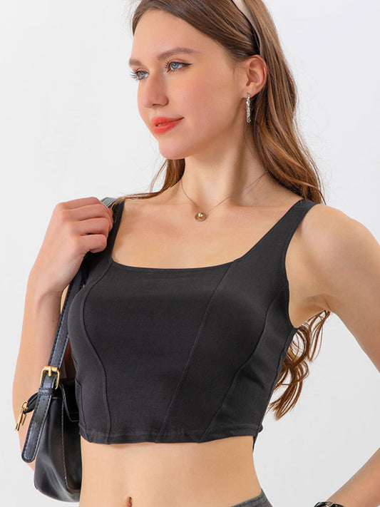 Top vaquero corto con detalle de costura