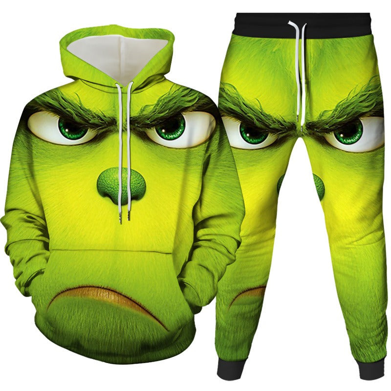 Green Fur Monster Greenwich Series 3D Digital Printing Suit Two-piece Set