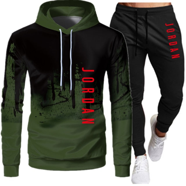 Conjunto de dos piezas de ropa deportiva con cordón y sudadera con capucha para otoño e invierno para hombre