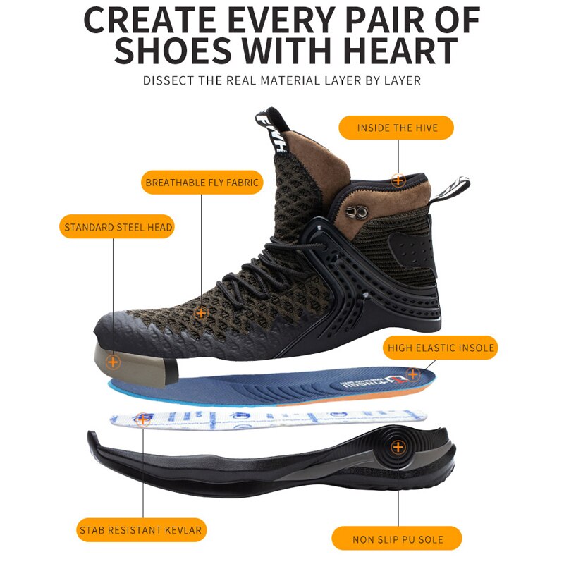 Zapatos de invierno, botas de seguridad para el trabajo, zapatos de seguridad indestructibles para hombres, zapatillas de trabajo para hombres, zapatos con punta de acero para hombres