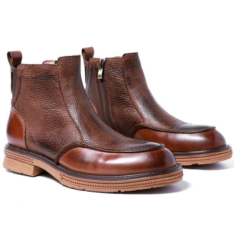 High End Boots Men Winter Shoes Full Grain Leather Chelsea Boots Business Man Elegant Zip Ankle Boots Retro