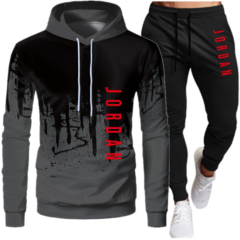 Conjunto de dos piezas de ropa deportiva con cordón y sudadera con capucha para otoño e invierno para hombre