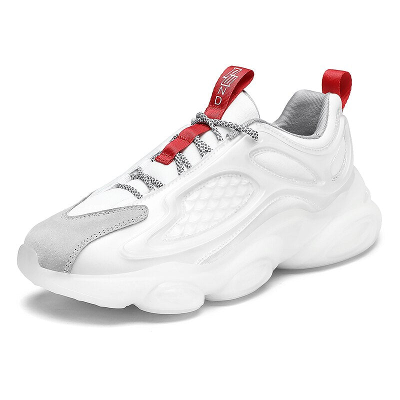 Zapatos de moda para hombre de fondo grueso para papá, zapatillas transpirables con cordones y punta redonda, zapatillas de ocio para exteriores, antideslizantes, cómodos zapatos para correr
