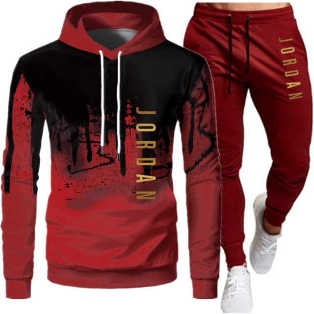 Conjunto de dos piezas de ropa deportiva con cordón y sudadera con capucha para otoño e invierno para hombre