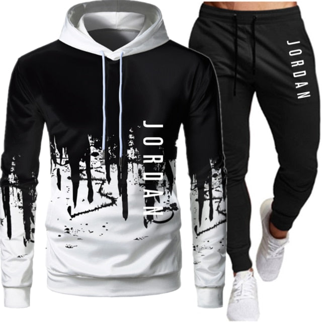 Conjunto de dos piezas de ropa deportiva con cordón y sudadera con capucha para otoño e invierno para hombre