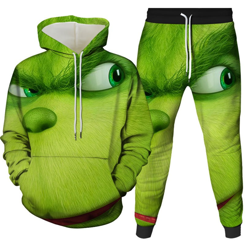 Green Fur Monster Greenwich Series 3D Digital Printing Suit Two-piece Set