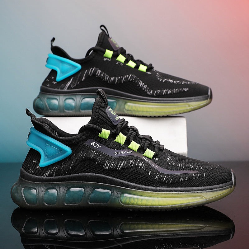 Nuevos zapatos para correr Jelly Bottom Rainbow zapatos casuales Flying Woven Mesh transpirable deportes zapatos de hombre