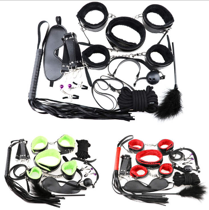 Conjunto de bondage sexual BDSM de cuero PU de lencería sexy de 10 piezas