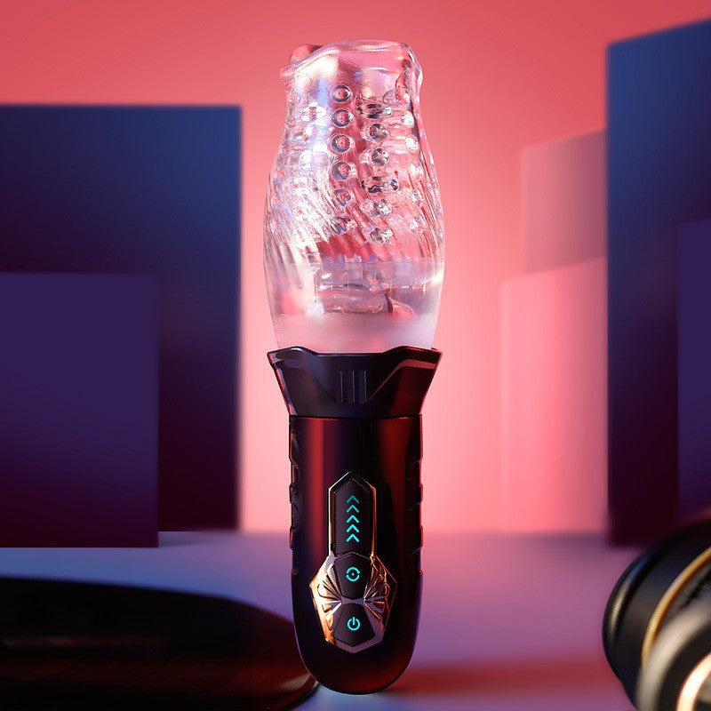 Copa de avión envuelta giratoria Glande masculino Ejercitador transparente vibrante