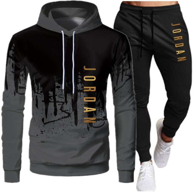 Conjunto de dos piezas de ropa deportiva con cordón y sudadera con capucha para otoño e invierno para hombre