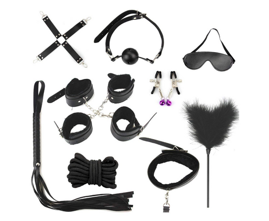 Conjunto de bondage sexual BDSM de cuero PU de lencería sexy de 10 piezas