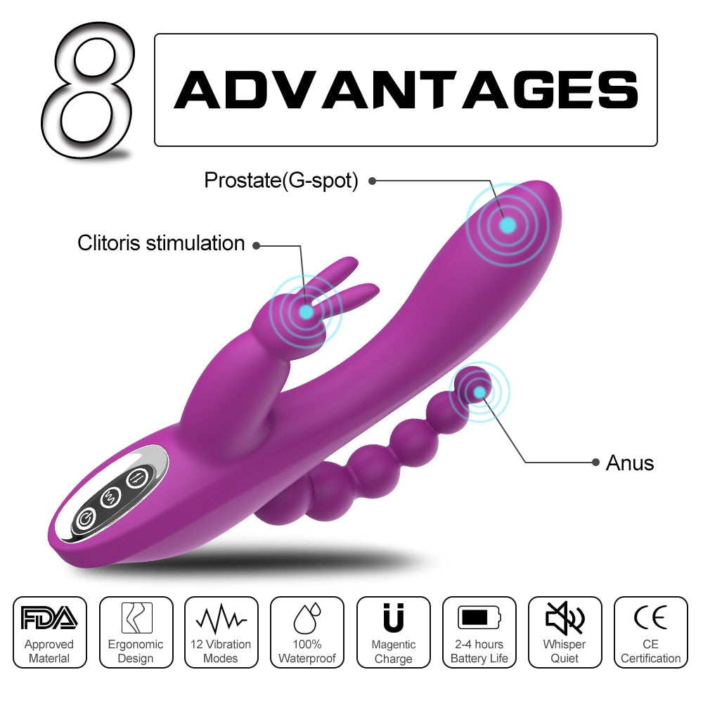 Vibrador de conejo recargable impermeable de 12 velocidades