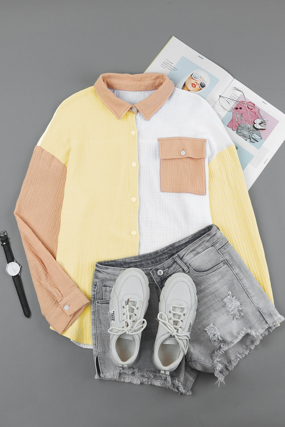 Chamarra de hombros caídos con textura de bloque de color