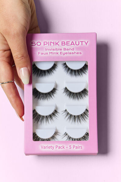 SO PINK BEAUTY Pestañas postizas de visón sintético, paquete variado, 5 pares