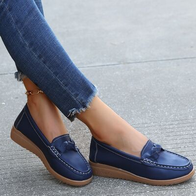 Mocasines con tacón de cuña y tejido