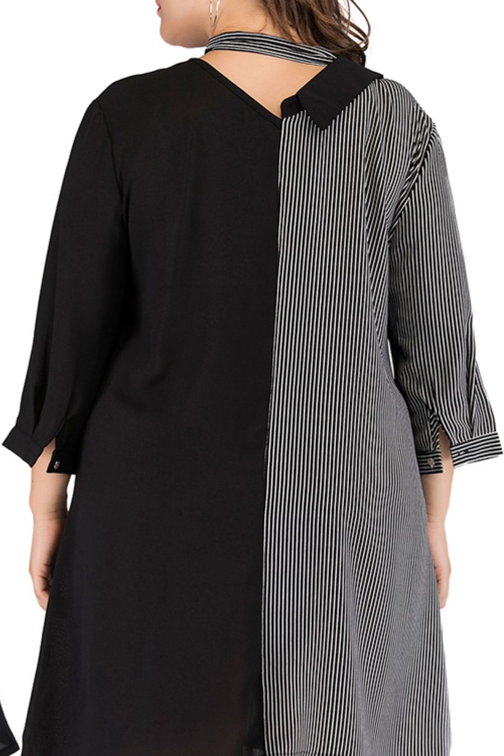 Vestido con cuello anudado a rayas de color block de talla grande