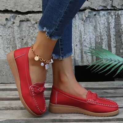 Mocasines con tacón de cuña y tejido