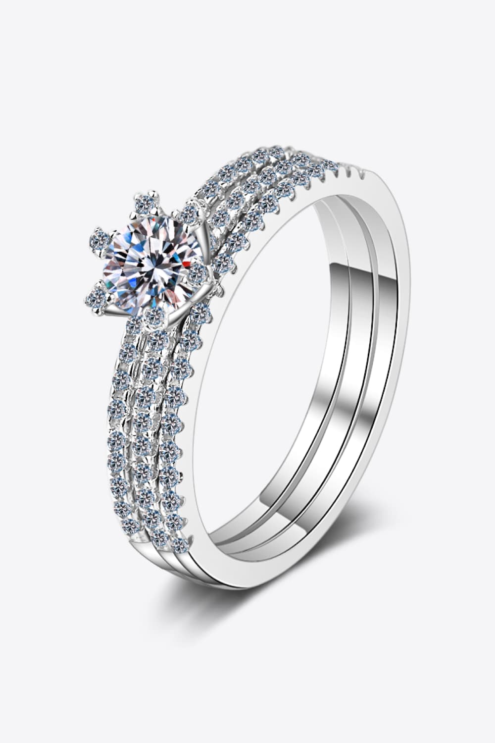Juego de anillos de plata esterlina 925 Moissanite