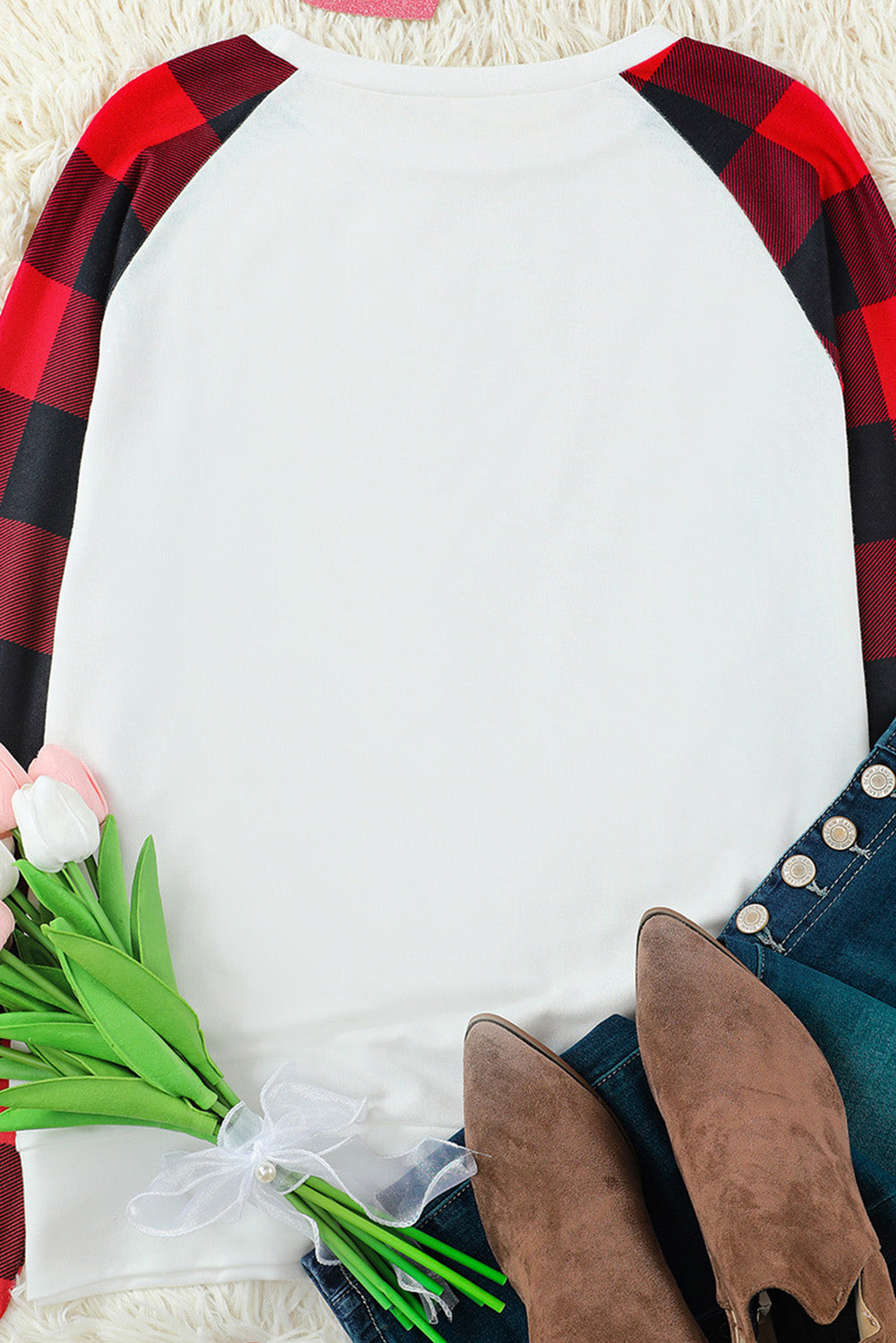 Sudadera con cuello redondo y corazón a cuadros