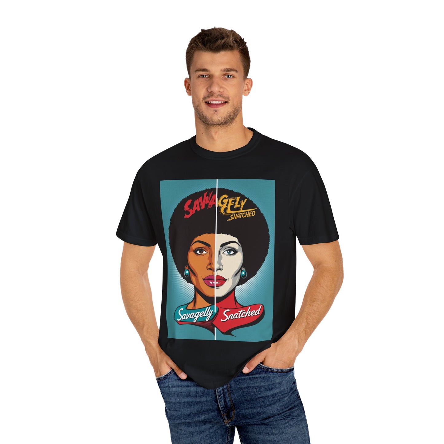 Split Face Unisex T-Shirt - Savagely Snatched My Afro Is Power Tee