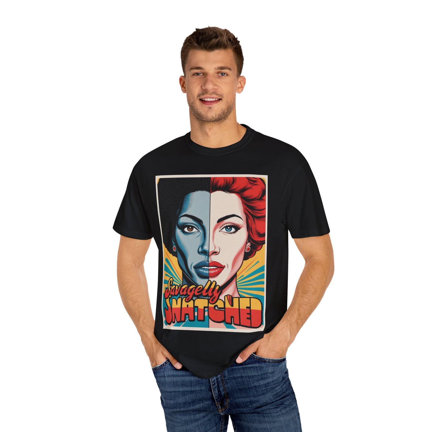Split Face Unisex T-Shirt - Savagely Snatched Beauty In Black Tee