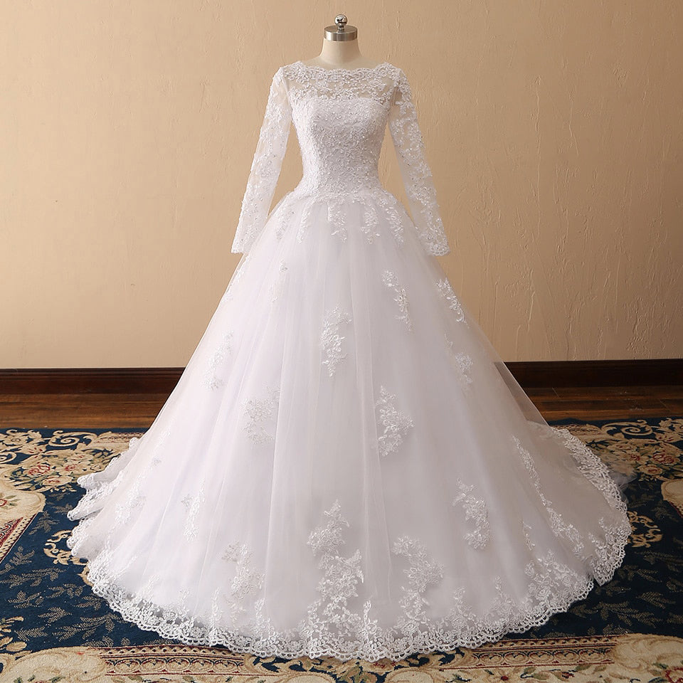 Vestido de Noiva Manga Larga Una Línea Vestido de Novia