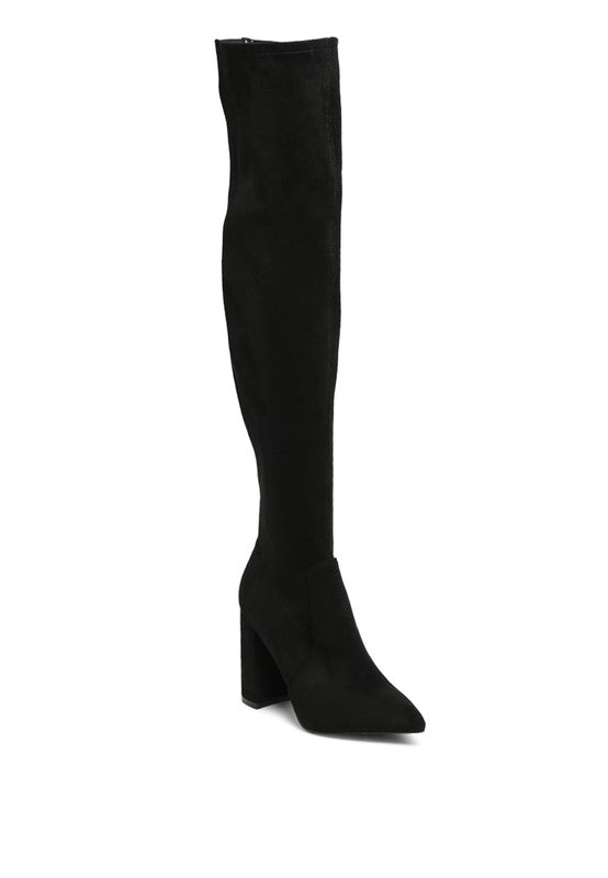 LONDON RAG KNEE HIGH PRINT BLOCK HEELED BOOT