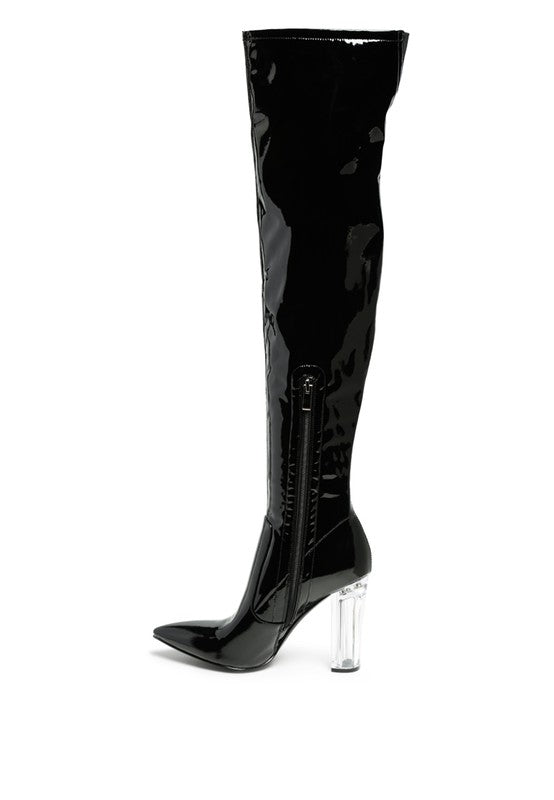 NOIRE THIGH HIGH LONG BOOTS IN PATENT PU