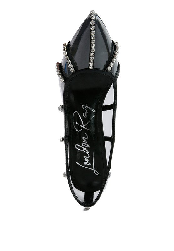 Diamante Clear High Heel Cage Pumps