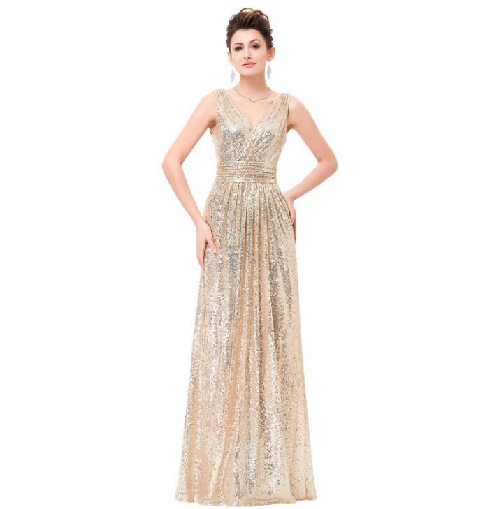 Vestido de dama de honor con lentejuelas de oro rosa 