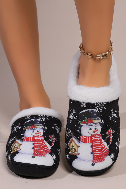 Snowman Round Toe Faux Fur Slippers