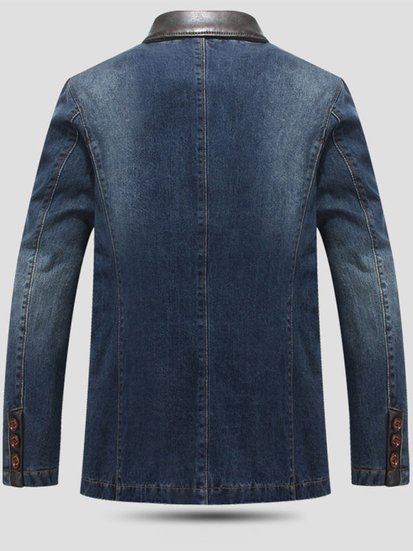 Men's Casual Denim Patchwork Suit Jacket