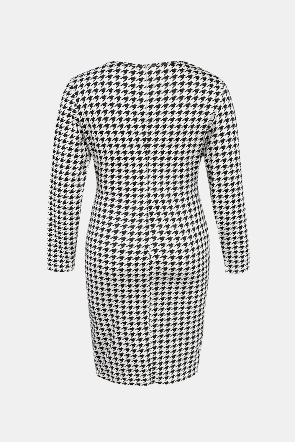 Plus Size Houndstooth Surplice Neck Long Sleeve Pencil Dress