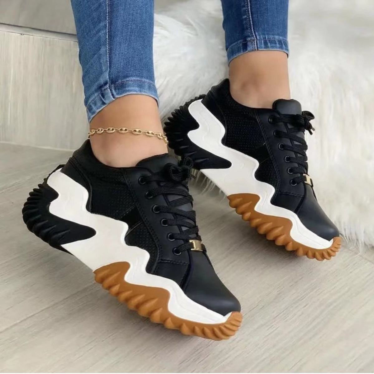 Lace-Up PU Leather Platform Sneakers