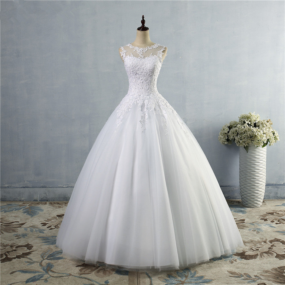 Vestido de novia de corte A con encaje blanco y color marfil 